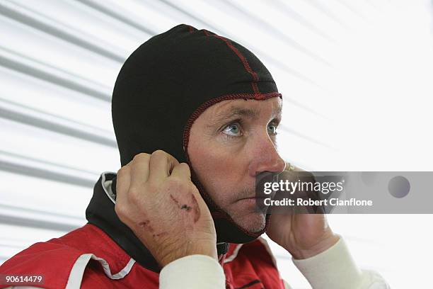 Troy Bayliss of Triple F Racing prepares for practice for round nine of the V8 Supercar Championship Series at the Phillip Island Grand Prix Circuit...