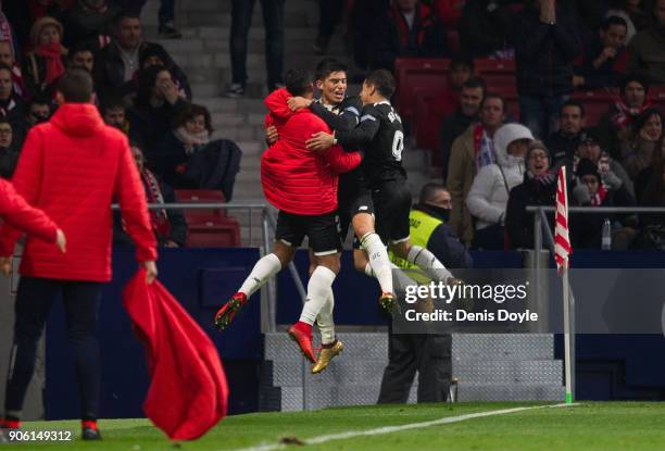 Joaquin Correa celebrates with teammates after scoring his teamÕs 2nd goal during the Copa del Rey, Quarter Final, First Leg match between Atletico...