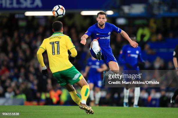 Daniel Drinkwater of Chelsea in action during The Emirates FA Cup Third Round Replay match between Chelsea and Norwich City at Stamford Bridge on...