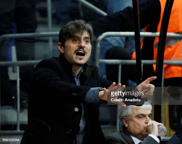 Dimitris Giannakopoulos, president of Panathinaikos Superfoods Athens, reacts during the Turkish Airlines Euroleague basketball match between...