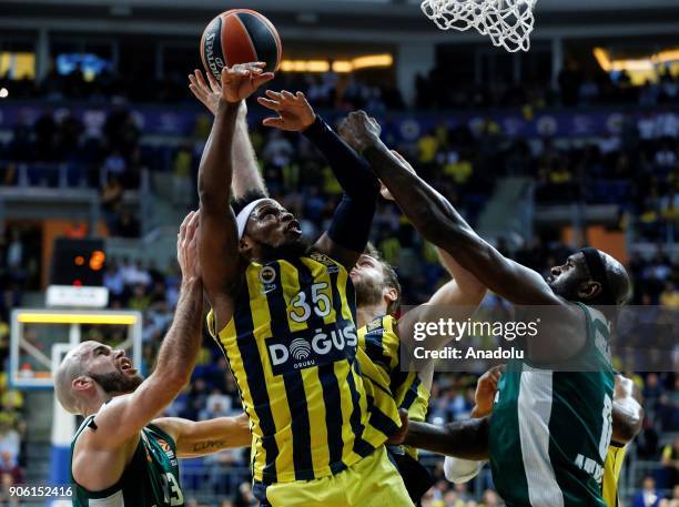 Muhammed Ali of Fenerbahce Dogus in action against Chris Singleton of Panathinaikos Superfoods Athens during the Turkish Airlines Euroleague...