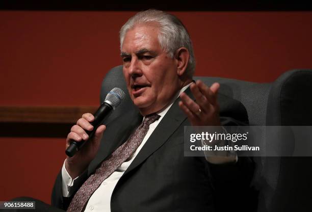 Secretary of State Rex Tillerson speaks to the Hoover Institution and the Freeman Spogli Institute for International Studies at Stanford University...