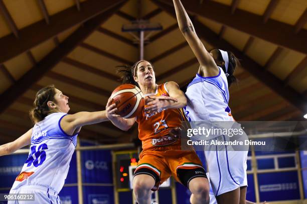 Francesca Dotto of Schi and Romy Baer of Montpellier during the Women's Euroleague match between Lattes Montpellier and Schio on January 17, 2018 in...