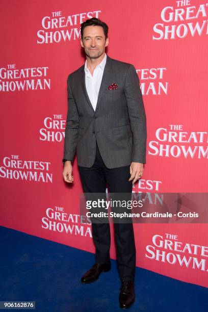 Actor Hugh Jackman attends "The Greatest Showman" Paris Premiere at Gaumont Capucines on January 17, 2018 in Paris, France.