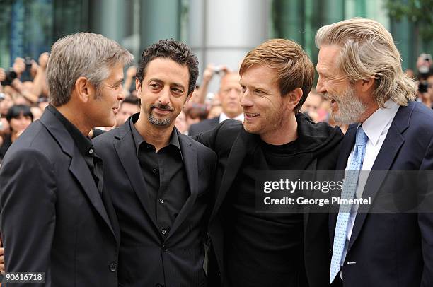 Actor George Clooney , director Grant Heslov, actor Ewan McGregor, and actor Jeff Bridges arrive at the "The Men Who Stare At Goats" Premiere held at...