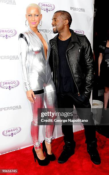 Kanye West and Amber Rose attend the launch of Persona magazine at The Griffin on September 11, 2009 in New York City.