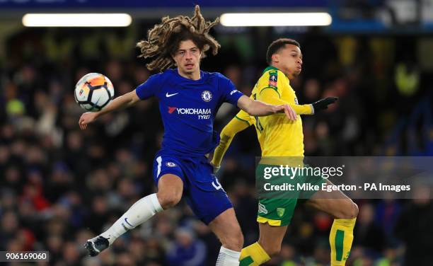 Chelsea's Ethan Ampadu and Norwich City's Josh Murphy battle for the ball during the Emirates FA Cup, Third Round Replay at Stamford Bridge, London.