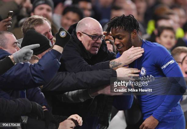 Michy Batshuayi of Chelsea celebrates after scoing his sides first goal during The Emirates FA Cup Third Round Replay between Chelsea and Norwich...
