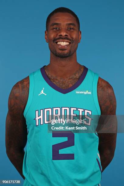 Marvin Williams of the Charlotte Hornets poses for a head shot in Charlotte, North Carolina at the Spectrum Center on January 16, 2018. NOTE TO USER:...