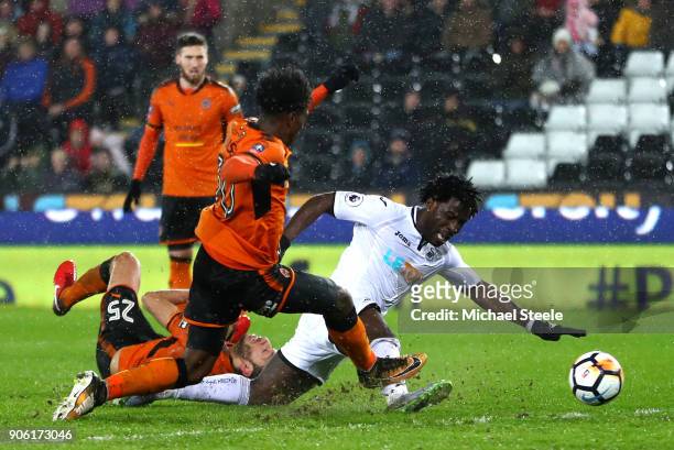 Wilfried Bony of Swansea City scores his sides second goal during The Emirates FA Cup Third Round Replay between Swansea City and Wolverhampton...