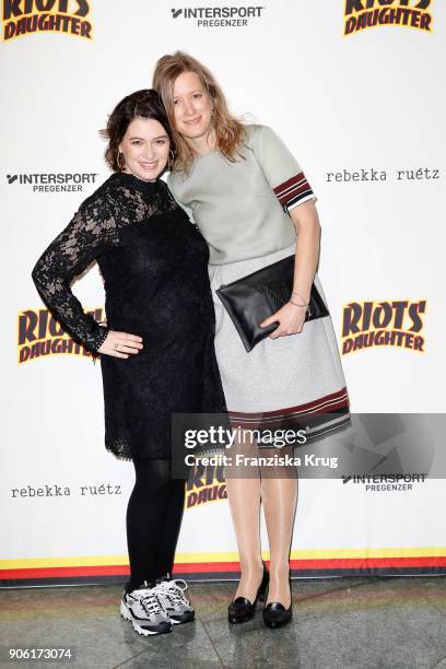 Esther Zimmering and Stephanie Stremler during the Rebekka Ruetz Fashion Show at Embassy of Austria on January 17, 2018 in Berlin, Germany.