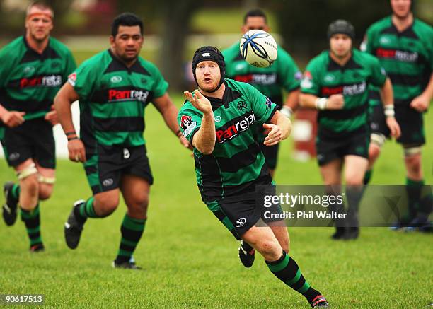 Tristram Johnston of South Canterbury passes the ball during the Heartland Championship match between Thames Valley and South Canterbury at the...