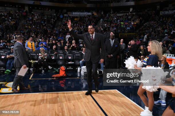 Wayne Cooper is introduced during the half time presentation during the game between the Memphis Grizzlies and Denver Nuggets on January 12, 2018 at...