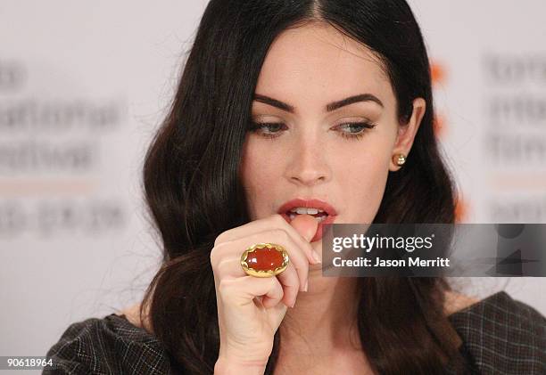 Actress Megan Fox speaks onstage at the 'Jennifer's Body' press conference held at the Sutton Place Hotel on September 11, 2009 in Toronto, Canada.