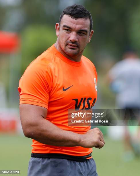 Agustin Creevy of Jaguares looks on during a training session at Buenos Aires Cricket & Rugby Club on January 16, 2018 in San Fernando, Argentina.