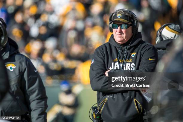 Head coach Doug Marrone of the Jacksonville Jaguars watches game action during the second quarter against the Pittsburgh Steelers in the AFC...