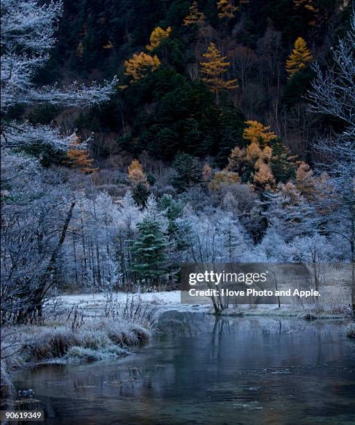 late autumn - kamikochi national park stock pictures, royalty-free photos & images