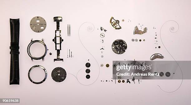 Single components of the 'Glashuette Original Senator' watch is seen on December 19, 2007 in Glashuette, near Dresden, Germany. Mechanical...