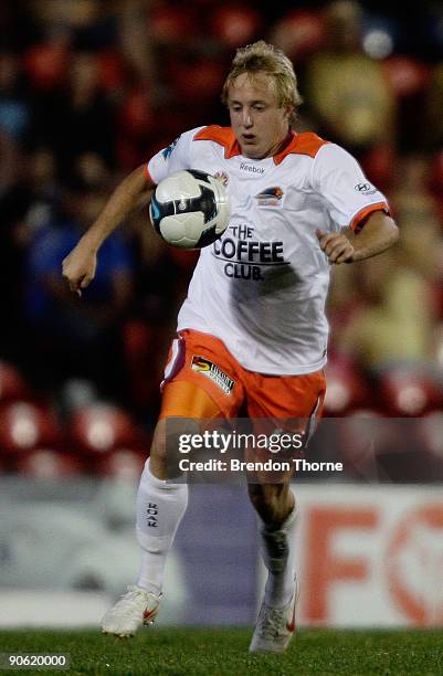 Mitch Nichols of the Roar controls the ball during the round six A-League match between the Newcastle Jets and the Brisbane Roar at EnergyAustralia...