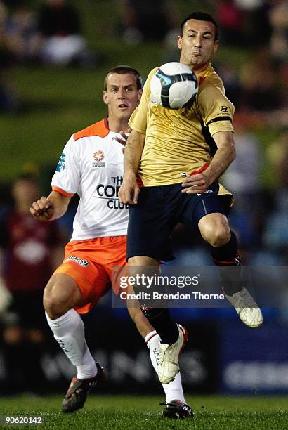 Sasho Petrovski of the Jets controls the ball during the round six A-League match between the North Queensland Fury and the Brisbane Roar at...