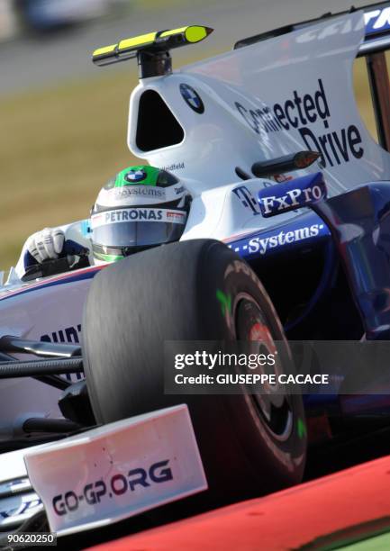 Sauber's German driver Nick Heidfeld drives at the Autodromo Nazionale circuit on September 12, 2009 in Monza, during the third free practice session...