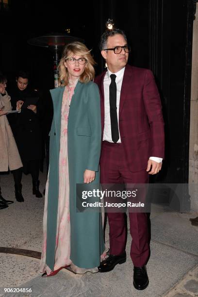 Mark Ruffalo and Sunrise Coigney are seen arriving at Valentino Menswear Fall/Winter 2018-2019 show as part of Paris Fashion Week on January 17, 2018...