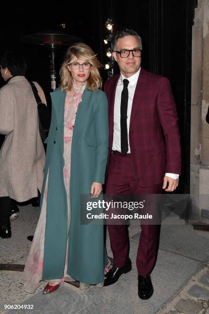 Mark Ruffalo and Sunrise Coigney are seen arriving at Valentino Menswear Fall/Winter 2018-2019 show as part of Paris Fashion Week on January 17, 2018...