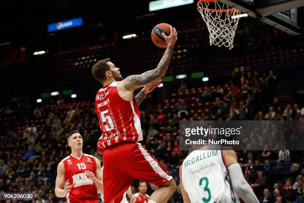 Vladimir Micov shoots a layup during a game of Turkish Airlines EuroLeague basketball between AX Armani Exchange Milan vs Unicaja Malaga at...