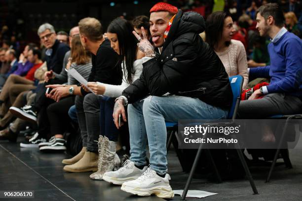 Sferaebbasta, trapper, , watching the game of Turkish Airlines EuroLeague basketball between AX Armani Exchange Milan vs Unicaja Malaga at Mediolanum...