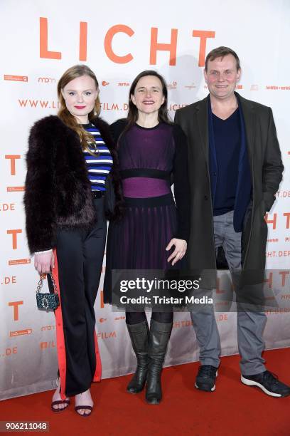 Maria Dragus, Barbara Albert and Devid Striesow attend the 'Licht' Premiere at Delphi Filmpalast on January 17, 2018 in Berlin, Germany.