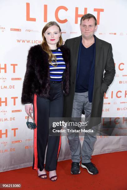 Maria Dragus and Devid Striesow attend the 'Licht' Premiere at Delphi Filmpalast on January 17, 2018 in Berlin, Germany.