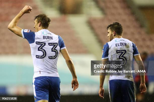 Dan Burn of Wigan Athletic celebrates after scoring a goal to make it 2-0 during The Emirates FA Cup Third Round Replay between Wigan Athletic v AFC...