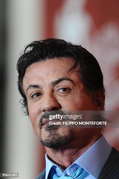 Actor Sylvester Stallone poses during a photocall at the Venice film festival on September 12, 2009. "Rambo" will be presented at the end of the 66th...
