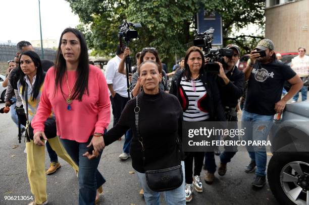 Aura Perez aunt of rogue pilot Oscar Perez, arrives at the morgue in Caracas, where the bodies of Perez and six other "terrorists" killed during a...