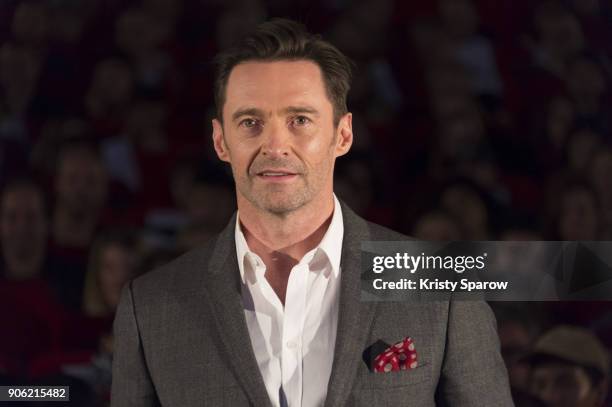 Actor Hugh Jackman attends the "The Greatest Showman" Paris premiere at Gaumont Capucines on January 17, 2018 in Paris, France.