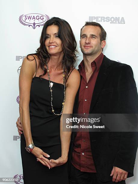 Janice Dickinson and guest attend the Persona magazine launch party at the The Griffin on September 11, 2009 in New York City.