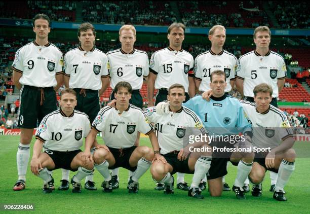 The Germany team prior to the start of the UEFA Euro96 Group C football match at Old Trafford in Manchester on 9th June 1996. Germany won 2-0. Left...