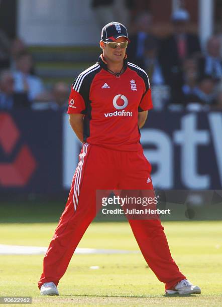 Andrew Strauss of England looks on during the 4th NatWest One Day International between England and Australia at Lord's on September 12, 2009 in...