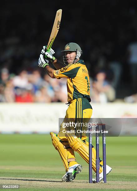 Ricky Ponting of Australia hits out during the 4th NatWest One Day International between England and Australia at Lord's on September 12, 2009 in...