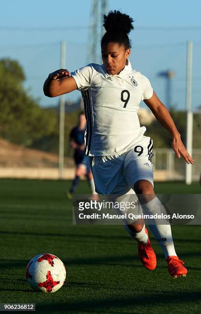 Shekiera Martinez of Germany runs with the ball during the international friendly match between U17 Girl's Germany and U17 Girl's England at Complex...