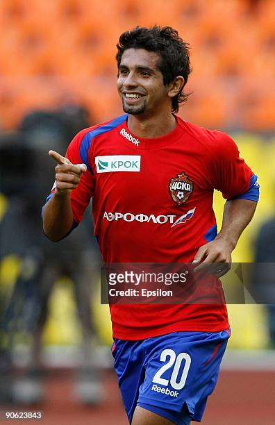 Gusmao Guilherme of FC CSKA Moscow celebrates after scoring a goal during the Russian Football League Championship match between FC CSKA Moscow and...