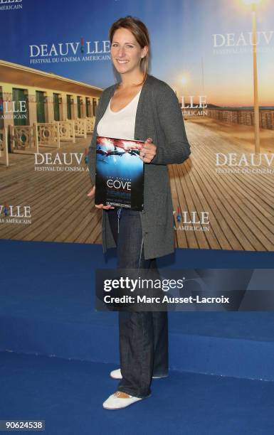 Maud Fontenoy pose for the screening of the movie 'The Cove" at the 35th US film festival in Deauville on September 12, 2009 France