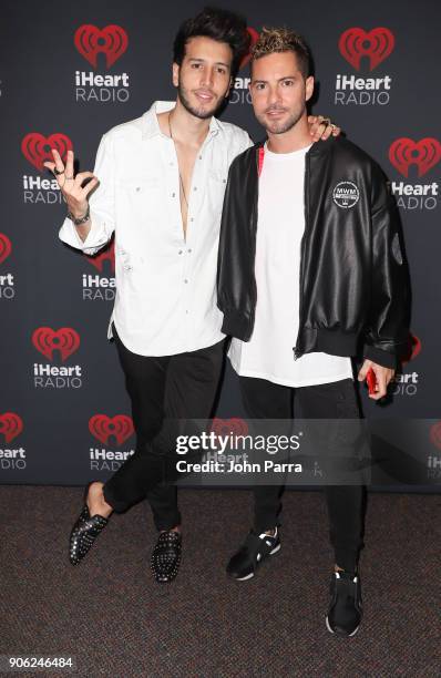 Sebastian Yatra and David Bisbal are seen at the Enrique Santos Show at the I Heart Latino Studio on January 17, 2018 in Miami, Florida.