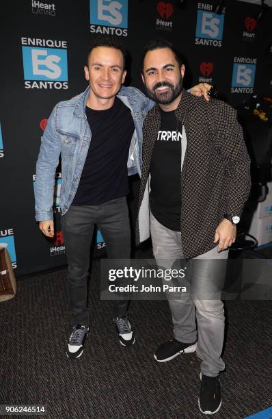 Fonseca and Enrique Santos attend the Enrique Santos Show at the I Heart Latino Studio on January 17, 2018 in Miami, Florida.