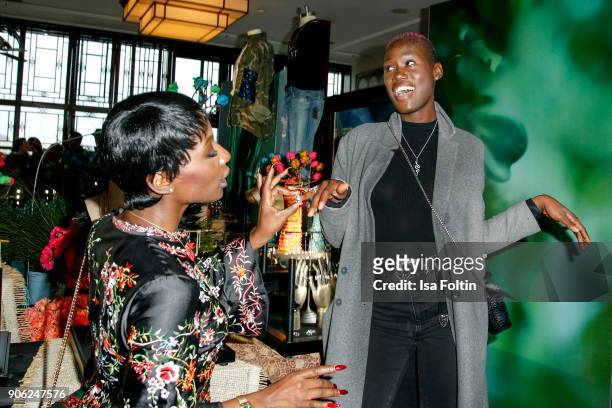 Dancer Nikeata Thompson and Model Aminata Sanogo attend the Thomas Sabo Press Cocktail during the Mercedes-Benz Fashion Week Berlin A/W 2018 at China...