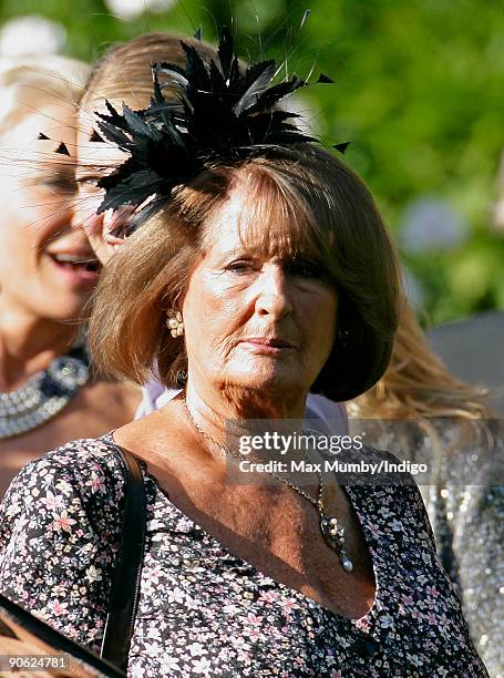 Lady Annabel Goldsmith leaves her home to attend the wedding of Lord Frederick Windsor to Sophie Winkleman at Hampton Court Palace on September 12,...