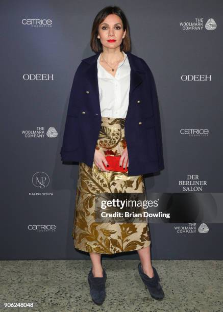 Nadine Warmuth arrives at Odeeh Defile during 'Der Berliner Salon' AW 18/19 on January 17, 2018 in Berlin, Germany.