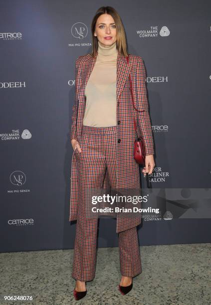 Eva Padberg arrives at Odeeh Defile during 'Der Berliner Salon' AW 18/19 on January 17, 2018 in Berlin, Germany.