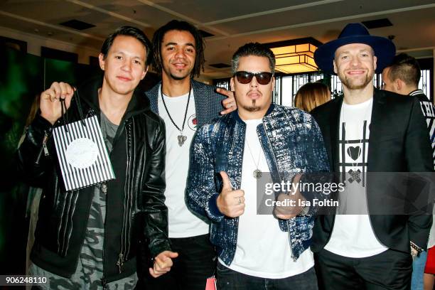 Band Culcha Candela with Chino con Estilo, John Magiriba Lwanga, Don Cali and Mateo Jaschik attend the Thomas Sabo Press Cocktail during the...