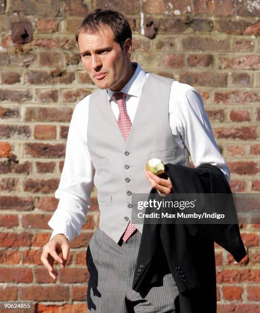 Ben Goldsmith leaves the home of his mother Lady Annabel Goldsmith to attend the wedding of Lord Frederick Windsor to Sophie Winkleman at Hampton...